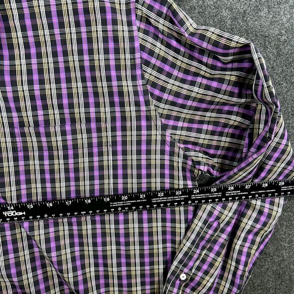 Peter Millar Shirt Mens Large Purple Plaid 100% Cotton Button Down Casual Pocket - Picture 7 of 10